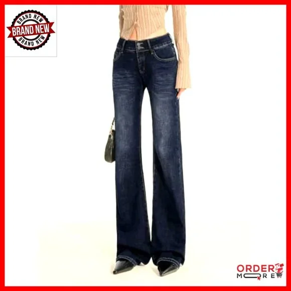 Stretchy Mid Rise Flare Jeans Y2K Bootcut Boyfriend Fit Denim Pants - Picture 3 of 6